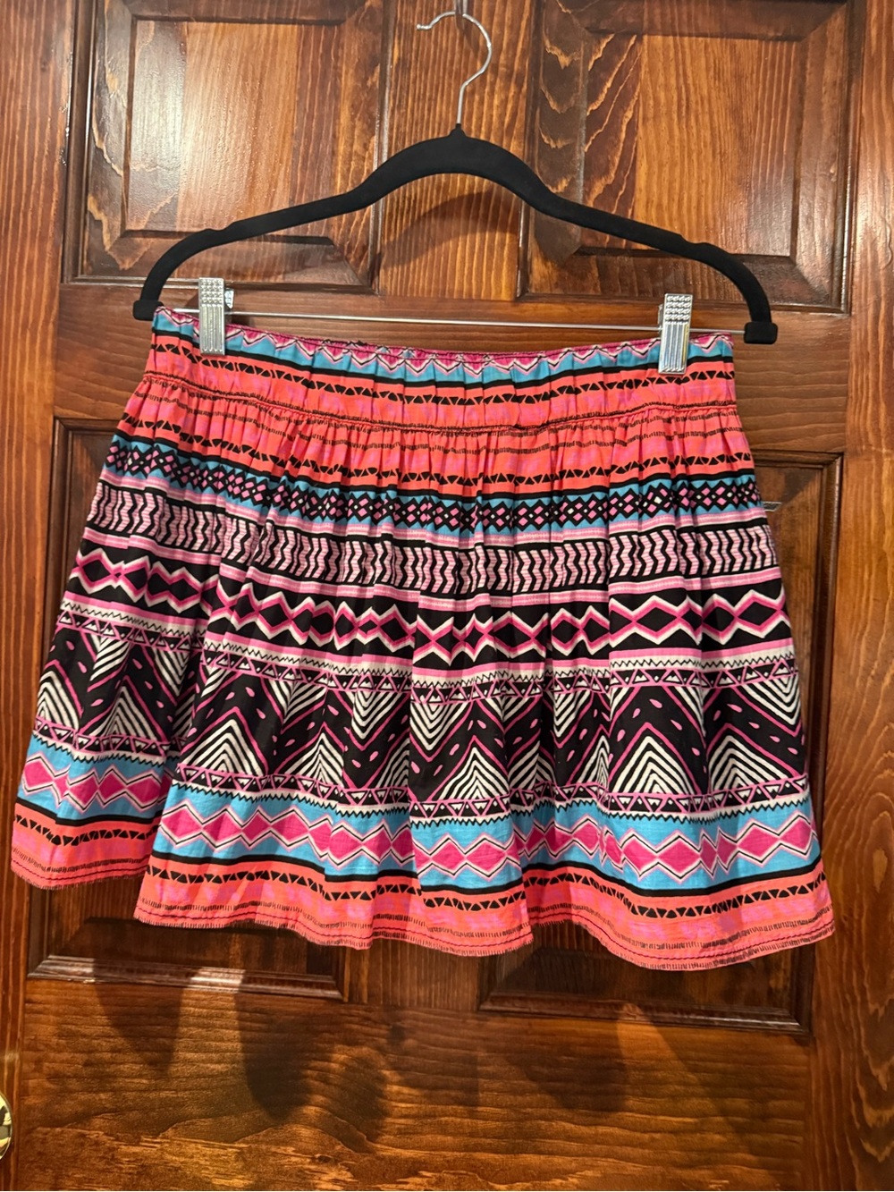 Vintage retro H&M Pink, Black & Teal Patterned Circle Skirt